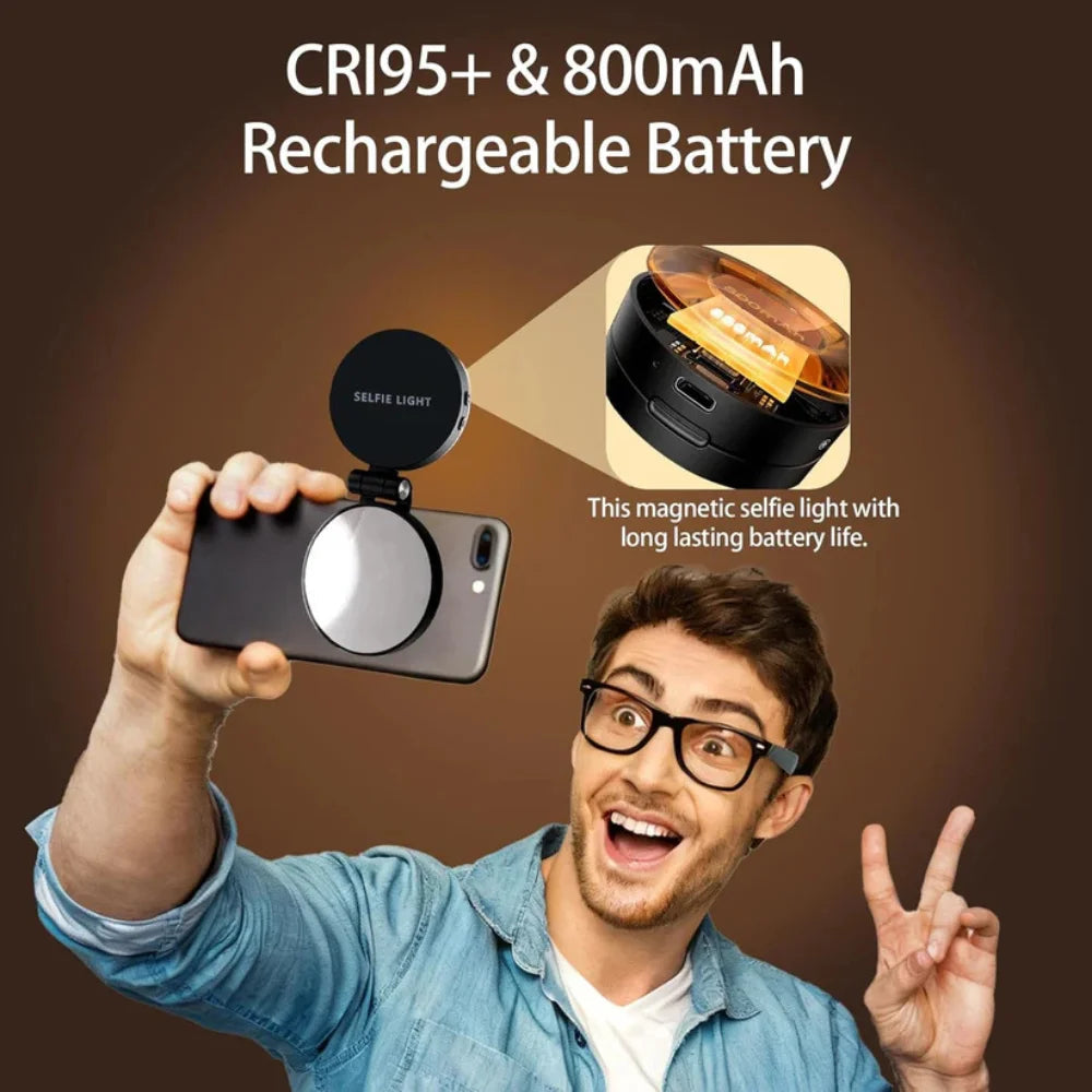 Magnetic 3-in-1 Selfie Light & Mini Clip-On Ring Light – Foldable LED with Mirror & 3 Color Temperatures